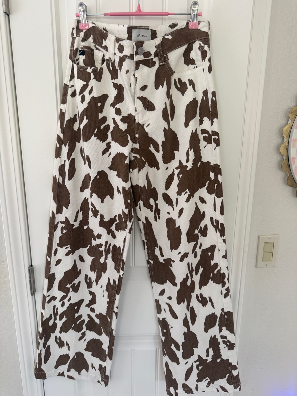 KanCan Brown and White Cowprint Corduroy Pants